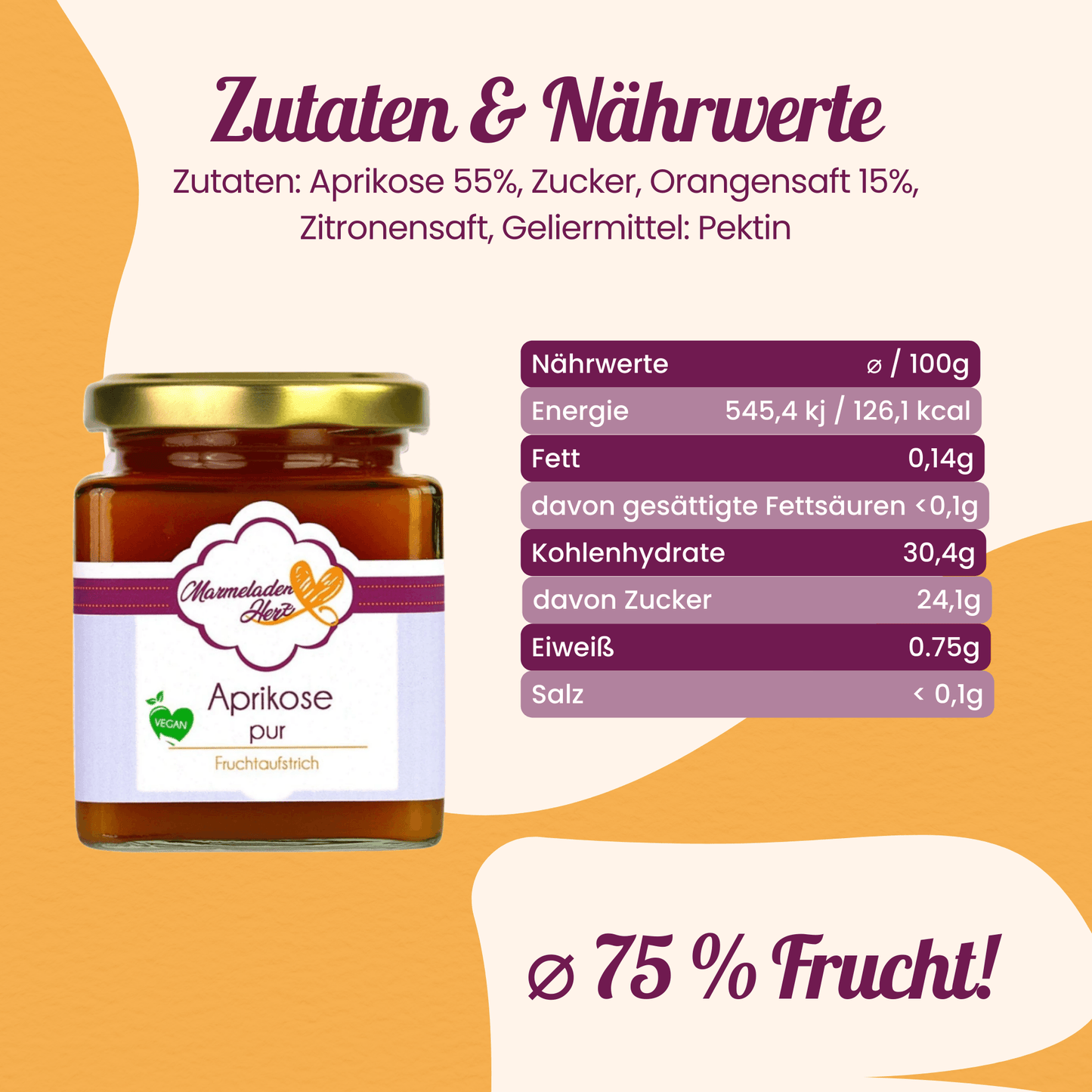 Aprikose pur Fruchtaufstrich - Marmeladenherz